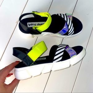 Dirty Laundry Velcro Casual Sandals Iridescent Neon Stripes Size 6.5 ✨NWOT